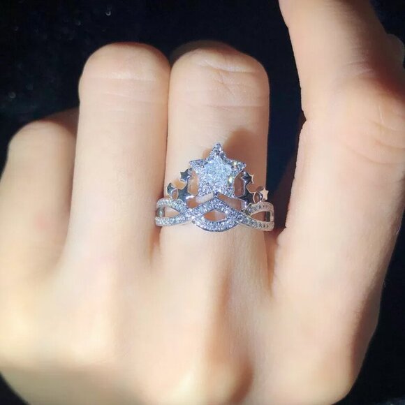 NEW 925 Sterling Silver Diamond Star Ring Star Statement Ring - Picture 3 of 5